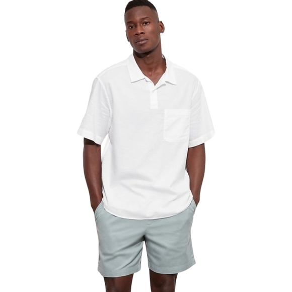 BANANA Republic White Organic Cotton Relaxed Fit Top Johnny Collar - Picture 1 of 9